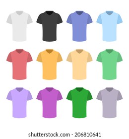 Plain T-shirt Color Template Set in Flat Design Style. Vector illustration