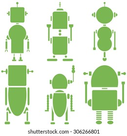 Plain Vintage retro robots 2 icons set in green  set of 6  ( set A) 
