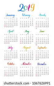 7,339 2019 Wall Calendar Template Images, Stock Photos & Vectors ...