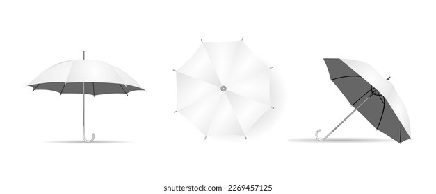 Plain white color open umbrella vector illustration, realistic design, white background is ready for your mock up.