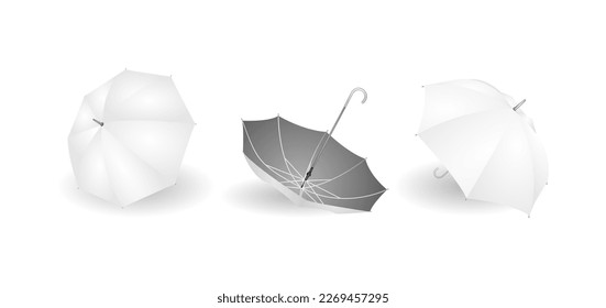 Plain white color open umbrella vector illustration, realistic design, white background is ready for your mock up.