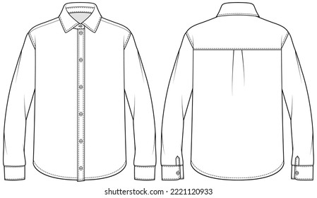ilustración vectorial de boceto plano de camisa blanca lisa significa plantilla de dibujo de cad técnica de la camisa y el vestido de oficina de manga larga.