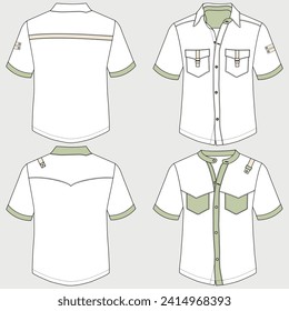 plain white shirt flat sketch vector illustration means technical cad drawing template of long sleeve office shirt and dress.