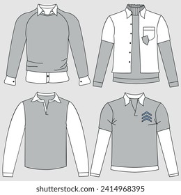plain white shirt flat sketch vector illustration means technical cad drawing template of long sleeve office shirt and dress.