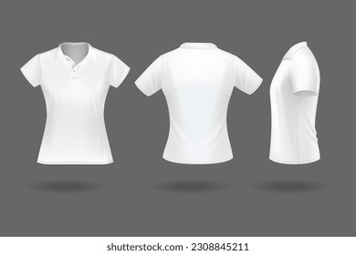 Plain white short-sleeve polo shirt for women, realistic women's T-shirt illustration