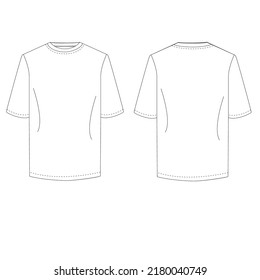 Plain white t shirt mens, womens unisex crew neck short sleeve t shirt front and back view drawing vector illustration