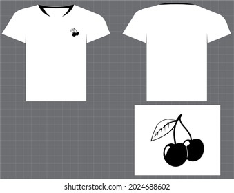 Plain white t-shirt with black cherries, vector illustration.