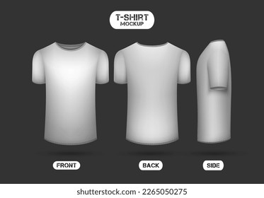 plain white t-shirt design, with front, back and side view, 3d style t-shirt mockup vector	