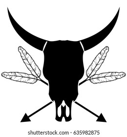 Plain wild animal skull in black and white inspired by hand drawn art and native American people 
