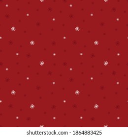 It is the plain winter seamless pattern with tiny dark-red and white snowflakes which are falling along the red background. Simple flat wallpaper for Merry Christmas.