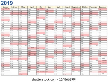 Plain Year Planner 2019 with public holidays  for Germany