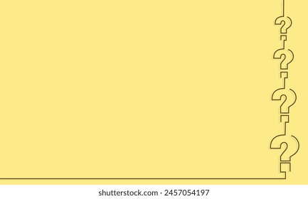 Color amarillo liso con una barra lateral de una línea de color concepto de signo de interrogación. Plantilla para fondo, Anuncio, tarjeta, póster, camiseta con inscripción de texto personalizado, ppts. Plantilla de página. Editable. EPS 10.