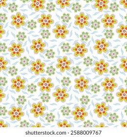 Plain yellow seamless pattern with abstract artistic wild floral stems. Silhouettes of blooming branches tiny flowers buds and small leaves printing. Vector hand drawing. Nature ornament for designs