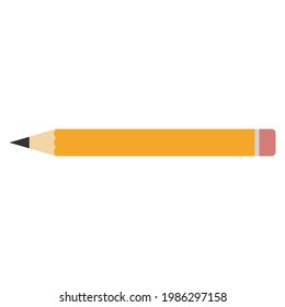 Plain yellow wooden pencil with rubber eraser. Theme for stationery and office supplies. Vector clipart. Illustration оn blank white background.  