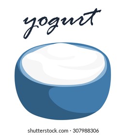 Plain Yogurt In Blue Bowl Vector Illustration