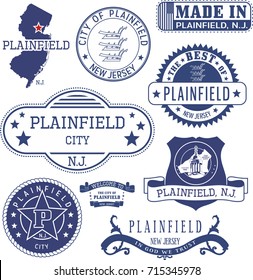 Plainfield city, New Jersey. Set of generic stamps and signs