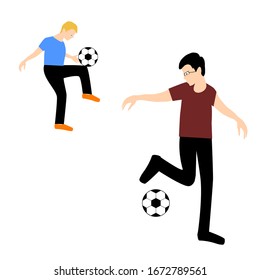 Plaing football family, father and son, man and child. Vector isolated painting art