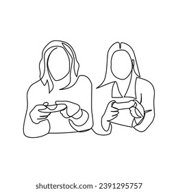 Plaing girls illustration drawn in line art style