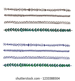Plait and braids isolated on white background. Set of hand drawn laces. Vector design elements