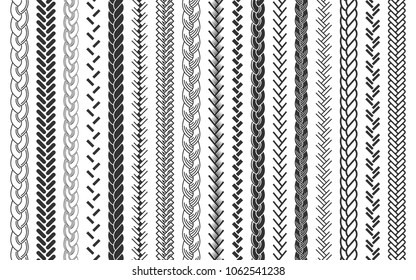 Plait and braids pattern brush set of braided ropes vector illustration