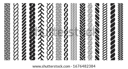 Plait and braids pattern icon, line art design. Graphic drawing, hairdresser set. Vector braids illustration on white background. Foto d'archivio © 