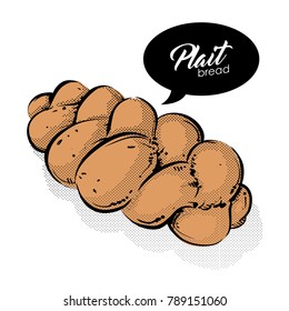 Plait bread drawing. Sketch style. Vector.