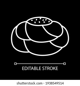 Plaited sweet bread bun white linear icon for dark theme. Baked goods. Pastry dessert. Thin line customizable illustration. Isolated vector contour symbol for night mode. Editable stroke
