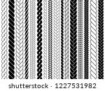 Plaits and braids pattern brushes. Knitting, braided ropes vector isolated collection