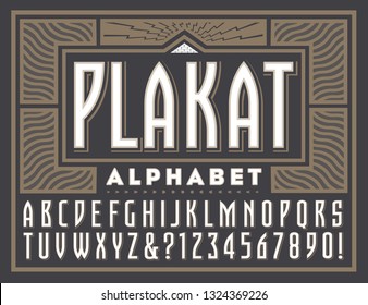 Plakat is a vintage-style original alphabet. This lettering is reminiscent of European poster styled fonts of the 1920s and 1930s