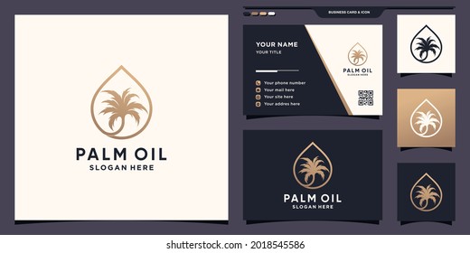 Plam oil logo with leaf and line art style and business card design