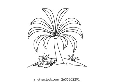 Plam tree continuous line drawing and minimalist style isolate outline victor icon

