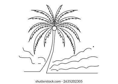 Plam tree continuous line drawing and minimalist style isolate outline victor icon
