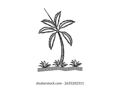 Dibujo de línea continua de palmera y estilo minimalista aislar el icono de victor de contorno
