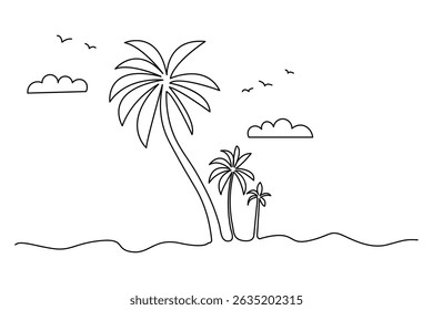 Plam tree continuous line drawing and minimalist style isolate outline victor icon
