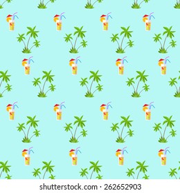 Patrón verde del árbol de palma con la Ilustración vectorial de la paja del cóctel