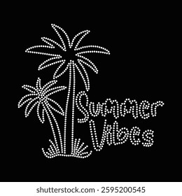 Plam Tree Rhinestone T-shirt Design Vector Template 