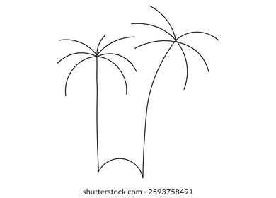 Plam tree single line art and drawing Vector in line style on white background
