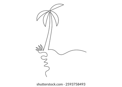 Plam tree single line art and drawing Vector in line style on white background
