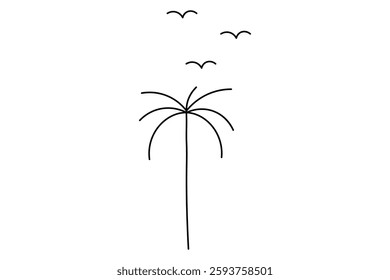 Plam tree single line art and drawing Vector in line style on white background
