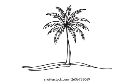 Plam tree single line art and drawing Vector in line style on white background