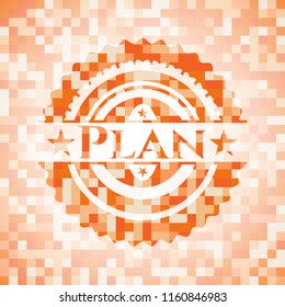 Plan abstract orange mosaic emblem with background