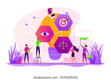 Plan of action, startup project scheme. Achieving goals and aims. Vision statement, business mission, company mission, business planning concept. Vector isolated concept creative illustration