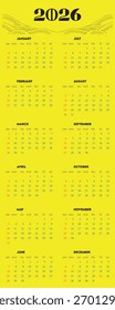 Planeje com antecedência o calendário de 2026, um design novo e moderno para mantê-lo organizado durante todo o ano, perfeito para qualquer escritório ou espaço doméstico.