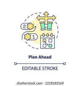 Plan Ahead Concept Icon. Mapping Goals. Managing Small Business Finance Guide Abstract Idea Thin Line Illustration. Isolated Outline Drawing. Editable Stroke. Arial, Myriad Pro-Bold Fonts Used