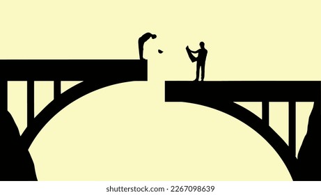 Plan ahead is the theme of this illustration of workmen inspecting a bridge that doesn't come together in the middle. This is a vector illustration.
