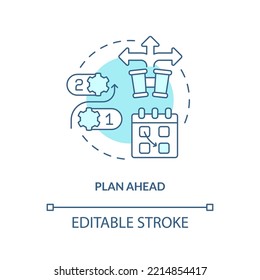 Plan Ahead Turquoise Concept Icon. Mapping Goals. Managing Small Business Finance Abstract Idea Thin Line Illustration. Isolated Outline Drawing. Editable Stroke. Arial, Myriad Pro-Bold Fonts Used