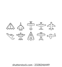 plan, avión, transporte dibujos a mano de dibujos de doodles conjunto de vectores