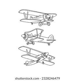 plan, airplane, transportation hand drawn doodle illustrations vector set