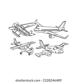 plan, airplane, transportation hand drawn doodle illustrations vector set