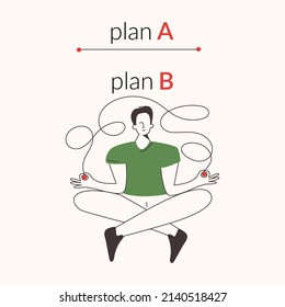Plan B Alternative difficult path concept vector infographic illustration Challenge to choose strategy Calm man with chaos way or positive thinking route. Easy straight decision vs messy hard curve